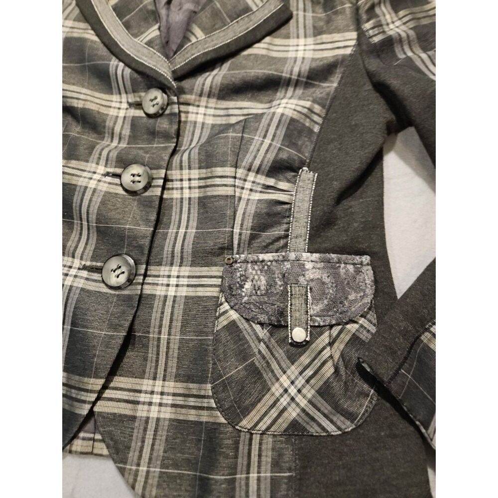 Gerry Weber Plaid Tailored Blazer Jacket Womens 6 US 36 Mixed Media Lace Trim - Picture 5 of 7